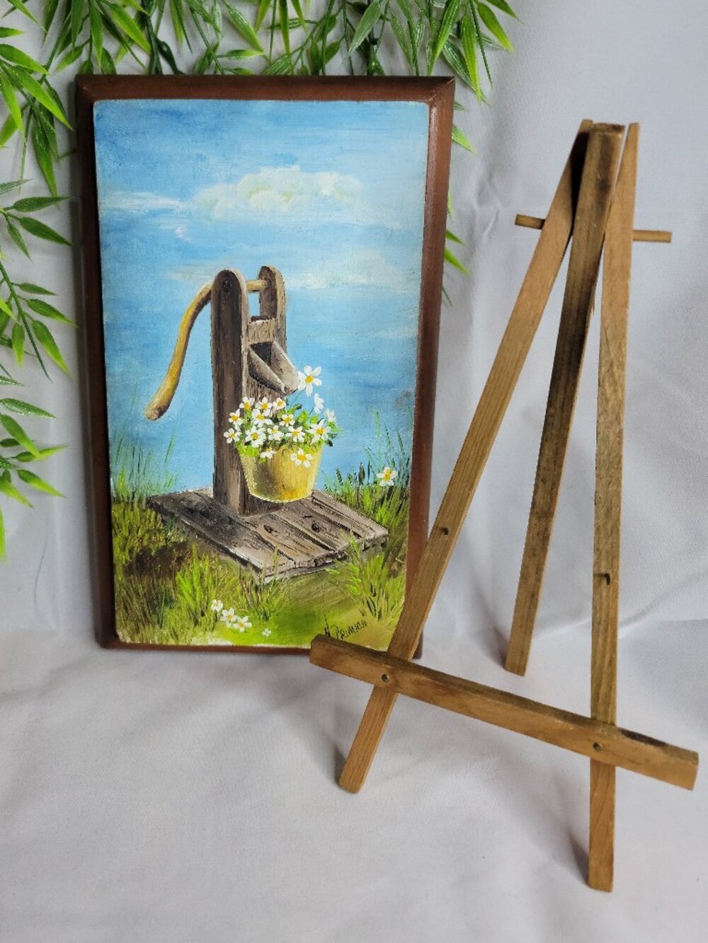 Vintage Hand Painted Handmade Springtime Daisy Flowers Painting with Stand - Picture 4 of 11